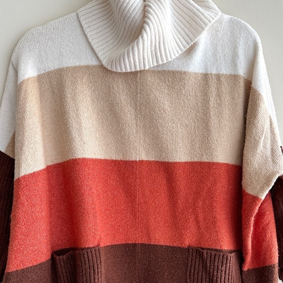 LOFT Tri Colorblock Cowl Neck Sweater, Cream/Tan/Orange/Brown, Size Small - Picture 4 of 16